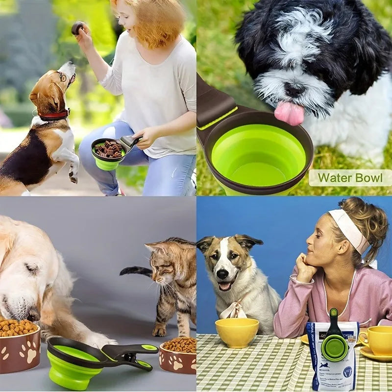 Pet food bag foldable dog food spoon clip, 3-in-1 multifunctional silicone food measuring cup spoon food storage clip Qme