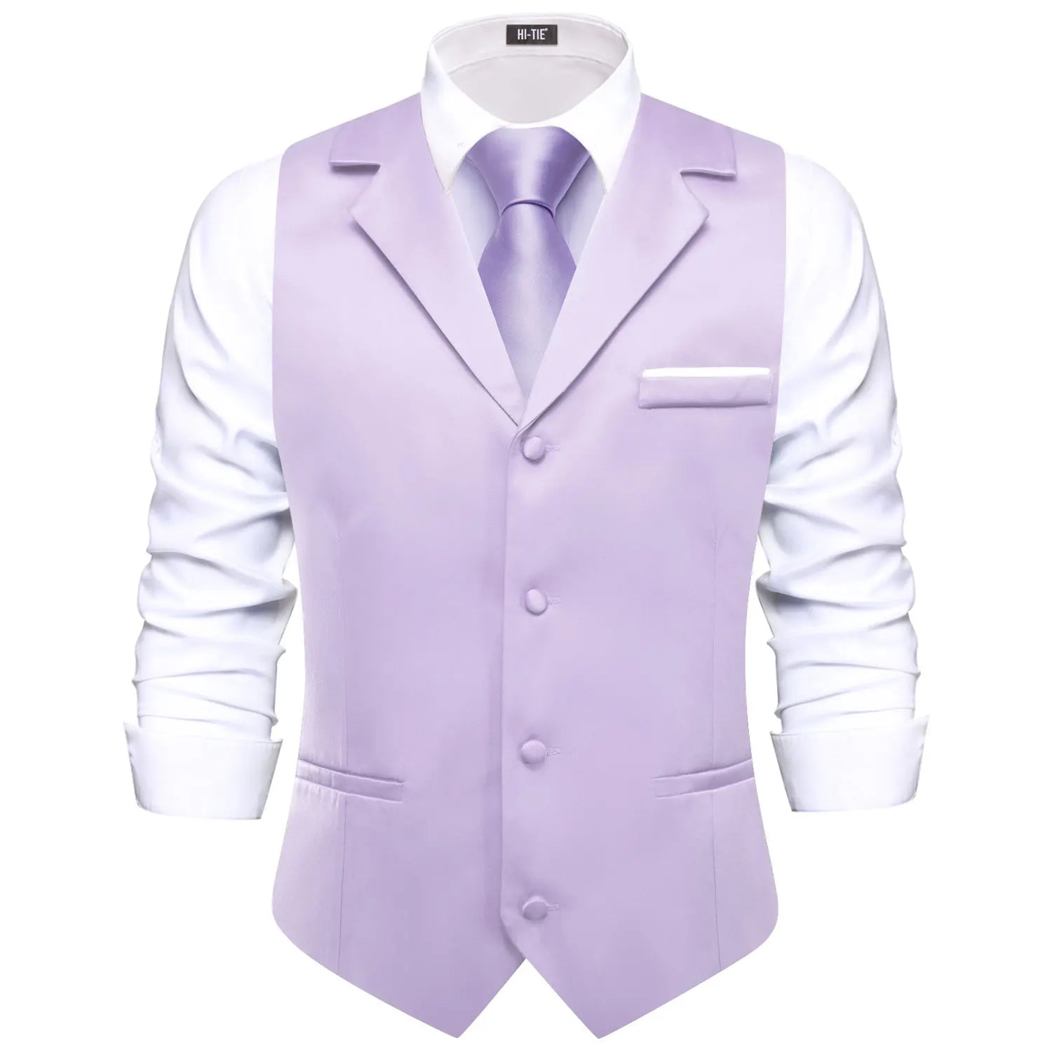 Lapel Vest with Tie Handkerchief Cufflinks Apricot Sleeveless Daily Formal Waistcoat Lilac Pink Beige Salmon Wedding Business Qme DPTH-MJDJ3393 L