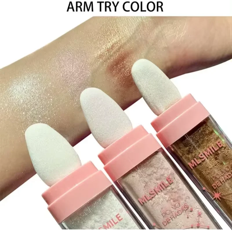 Shimmer Fairy Powder Highlighter Powder White Loose Highlighter Face Body Glitter Wand Makeup Bronzer Illuminator Powder Qme