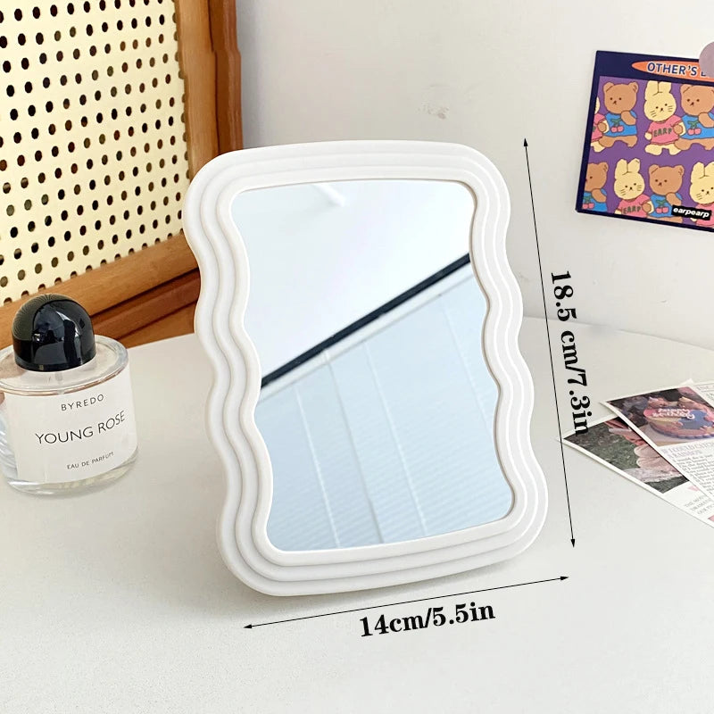 Corrugated Desktop Makeup Mirror Solid Foldable Portable Handheld Qme White