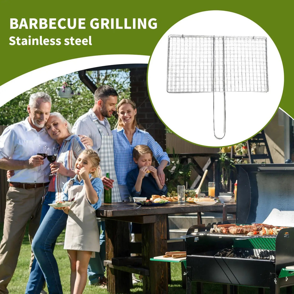 Fish Grill Basket Stainless Steel Barbecue BBQ Net Outdoor Cooking Qme