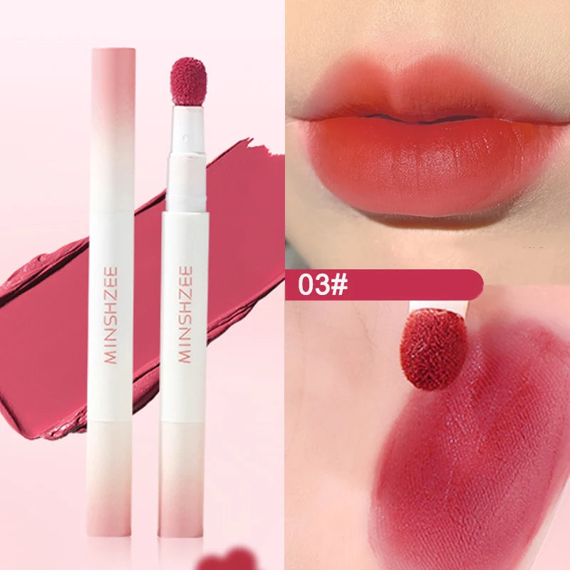 Liquid Lipstick With Cushion Applicator Velvet Matte Lip Gloss Moisturizing Creamy Soft Liquid Blush Lip Stick Multi-uses Makeup Qme 03-MINSHZEE