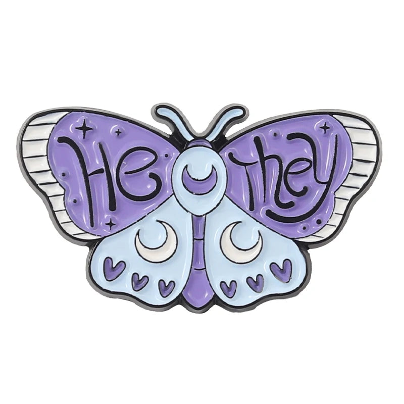 My Pronouns Enamel Pins Cats Butterfly He Him She Her They Them