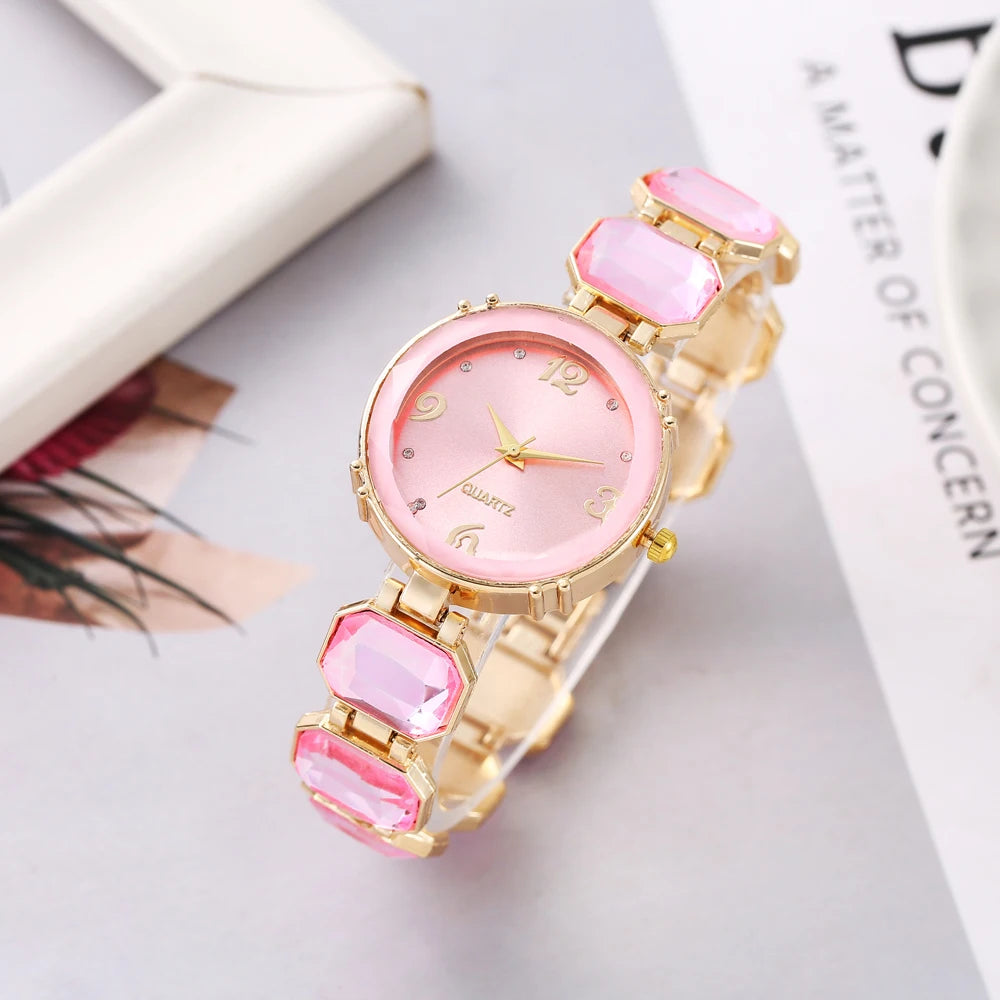 Chic black and gold quartz watch, perfect for both commuting and dates Qme Pink