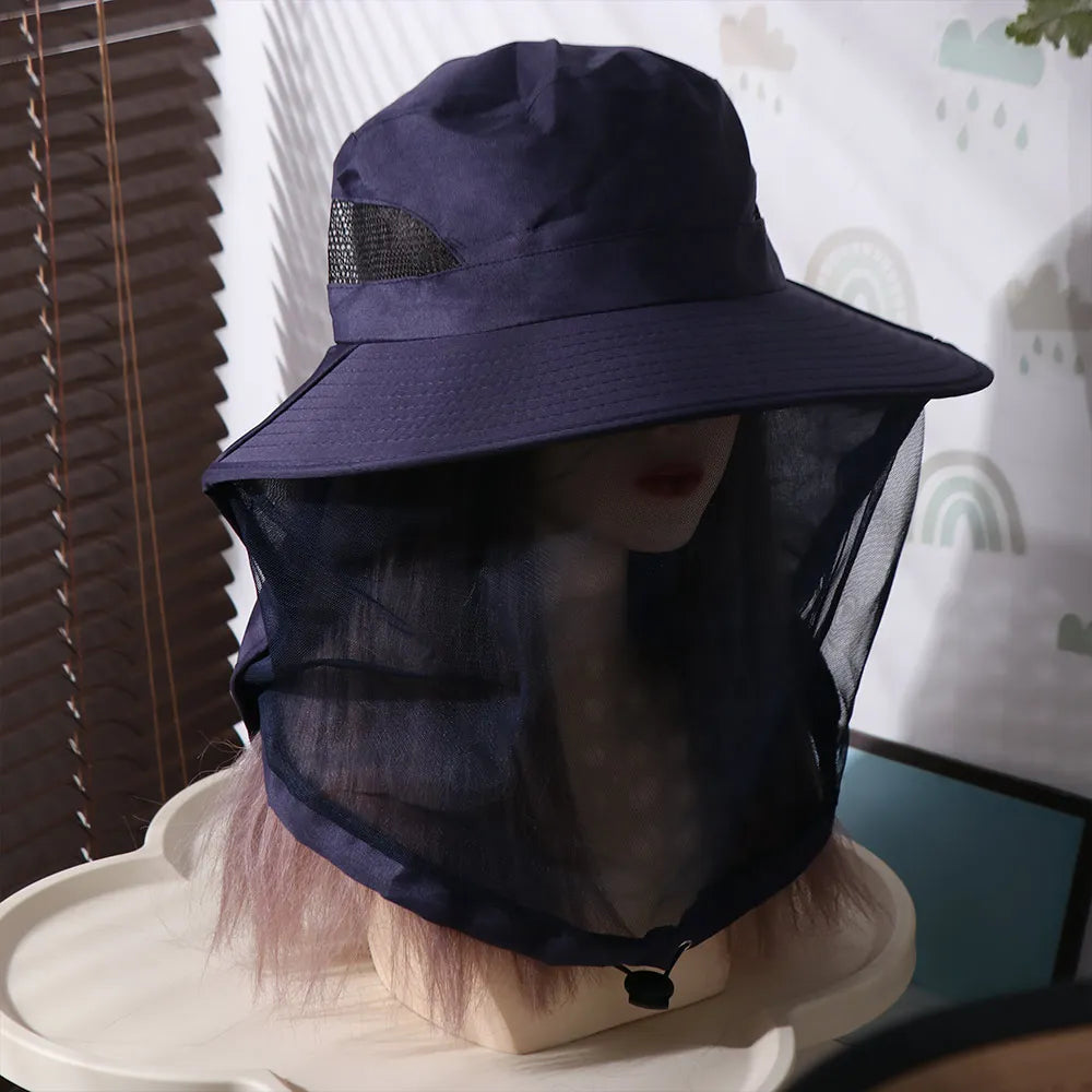 Casual Foldable Bee Mosquito Hat Wide Brim Insect Proof Net Cover Fisherman Hat Face Covering Mesh Mask Sun Protection Hat Men Qme