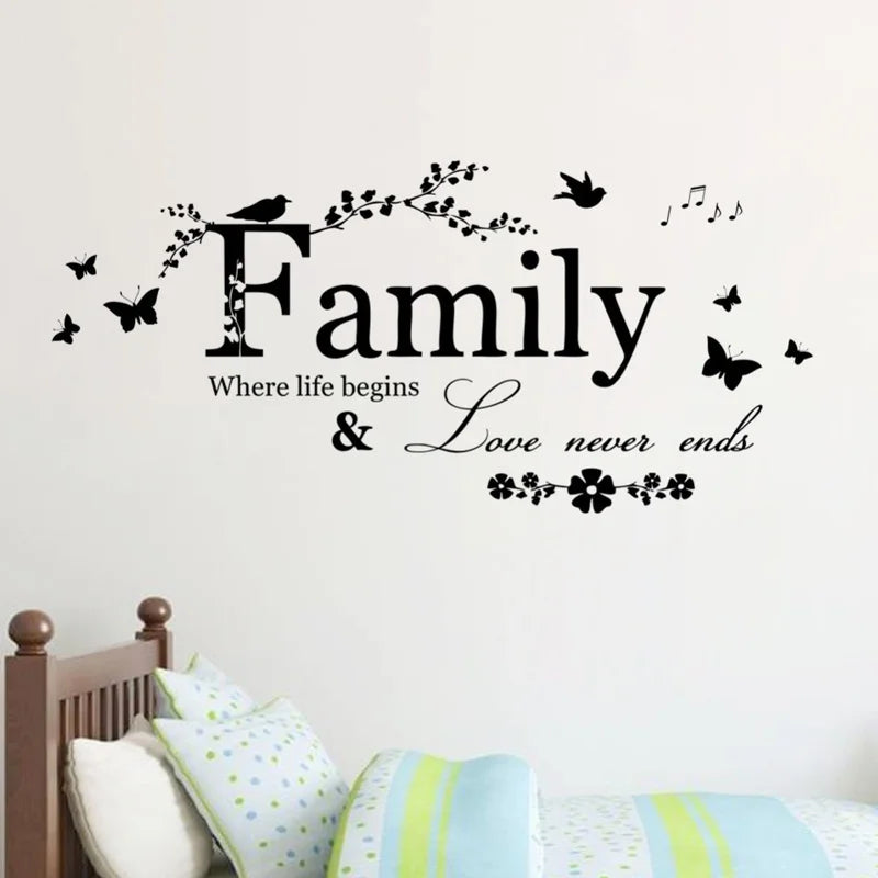 Family Love Never Ends Quote Vinyl Wall Decal Lettering Art Words Qme