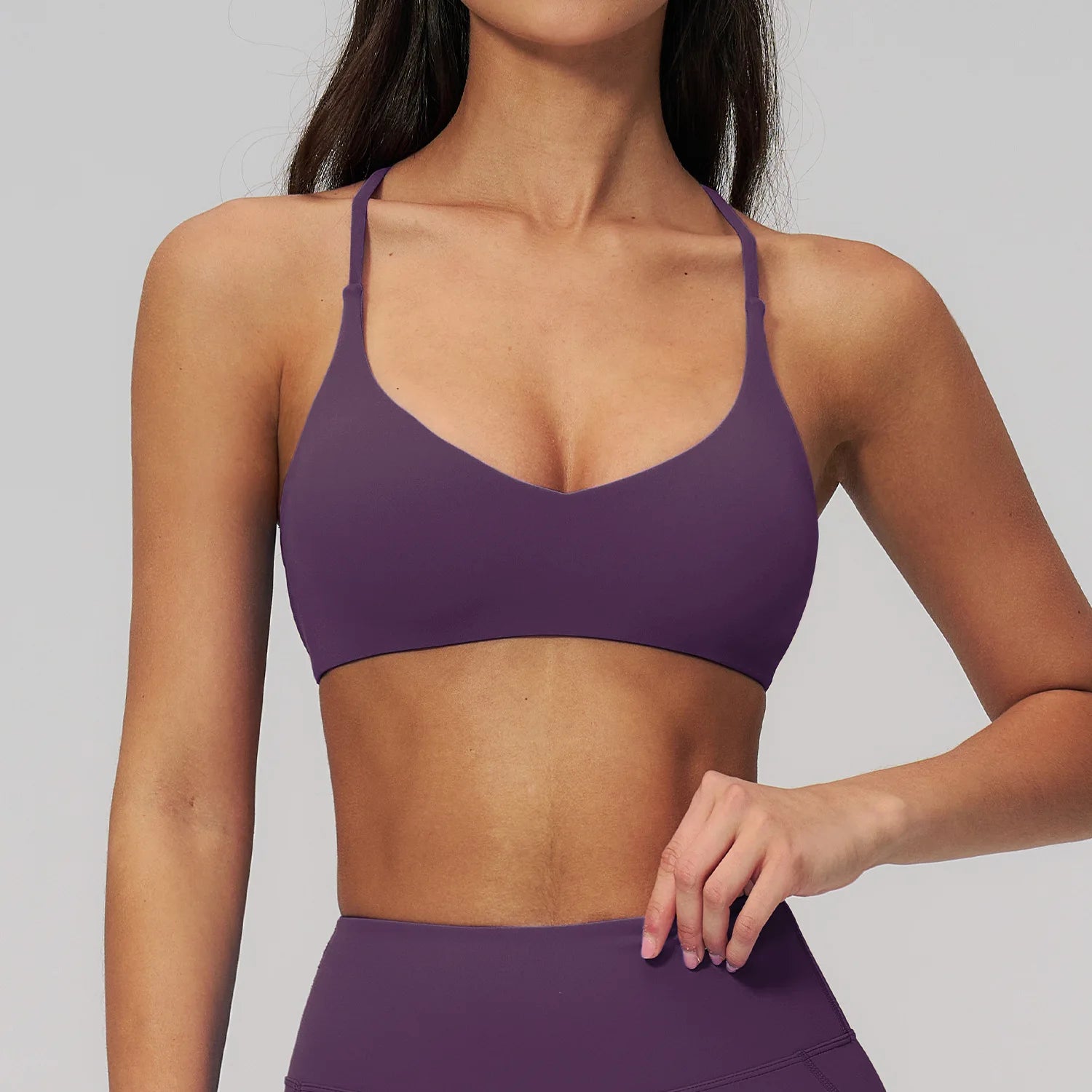 A Women's Cross Back Sports Bra Shock Resistant Gathered Sexy Gym Running Bra Summer Yoga Vest Outdoor Comfortable Fitness Wear Qme Dai purple XL