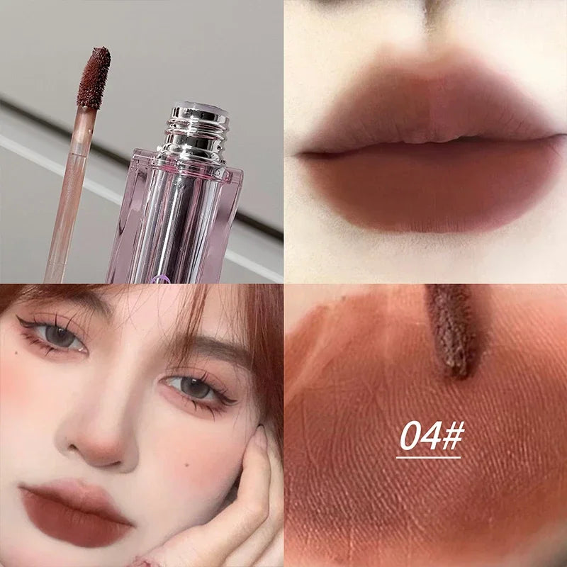 QIBEST Velvet Matte Lip Mud Waterproof Lasting Lipgloss Non-Stick Cup Lipstick Makeup Brown Red Lip Tint Stain Beauty Makeup Qme 04