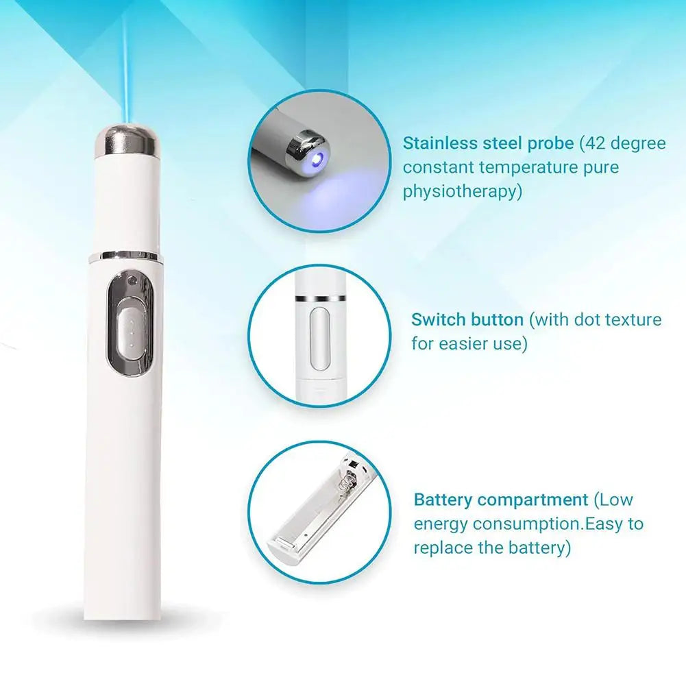Under-eye Blue Light Therapy Pen Face LED Massage Beauty Device Heat Qme