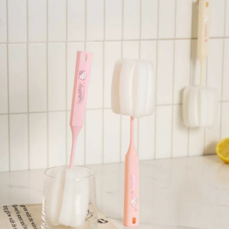 Hello Kitty Kuromi Cup Brush Long-Handled Bottle Brush Sponge Brush for Removing Tea Stains from Every Corner Qme