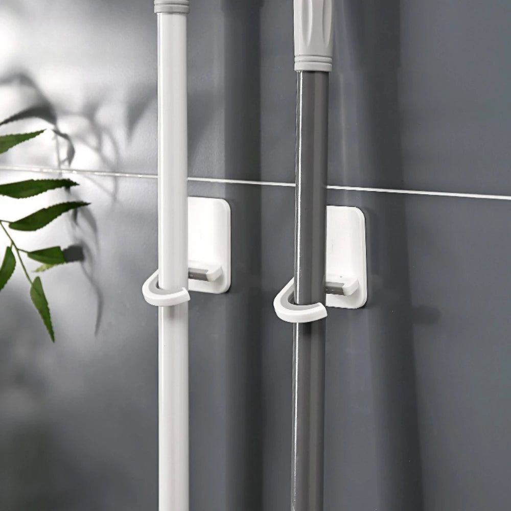 Self Adhesive Wall Mount Mop Broom Hanger Multi-purpose Hook Storage Rack Bathroom Kitchen Utility Room Cleaning Tool Organizer Qme