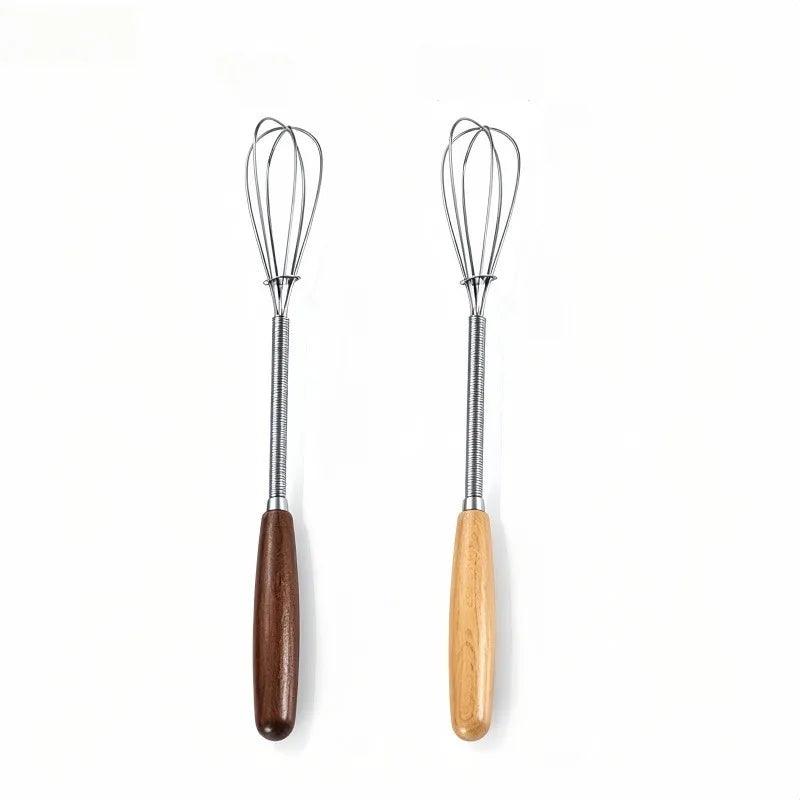 Stainless Steel Agitator Whisk Solid Wood Handle Mini Whisk Portable Manual Whisk Multifunctional Milk Frother Kitchen Tools Qme 2pcs