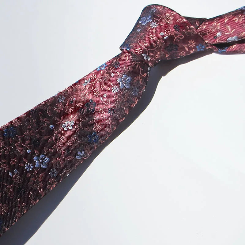 Floral Burgundy Tie Men Silk Wedding Dark Bordeaux Wine Red Stripe Qme stx-7 1