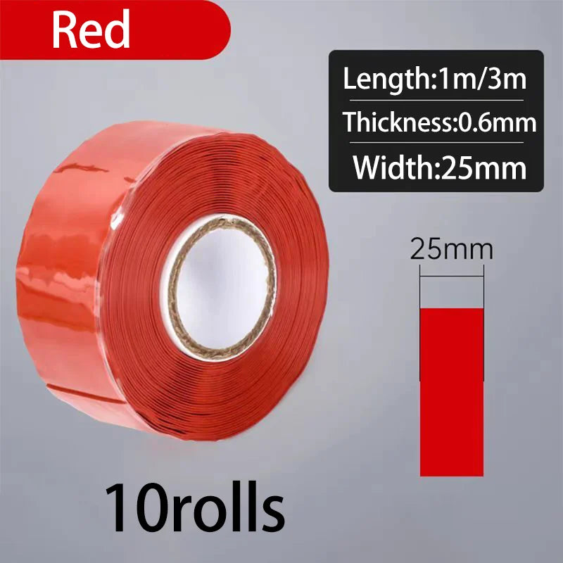 Silicone Self-Adhesive Waterproof Tape Insulation Flame Retardant Silicone High Temperature Resistant Water Pipe, Wire Qme Red-10PCS 3M 25mm