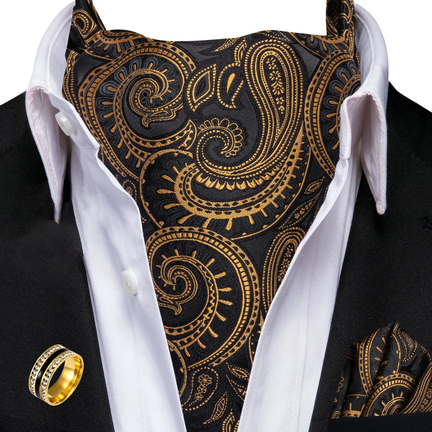 Ascot Tie Classic Cravat Pocket Square Decorative Ring Fashion Men's Qme AS-1163-JZ0020