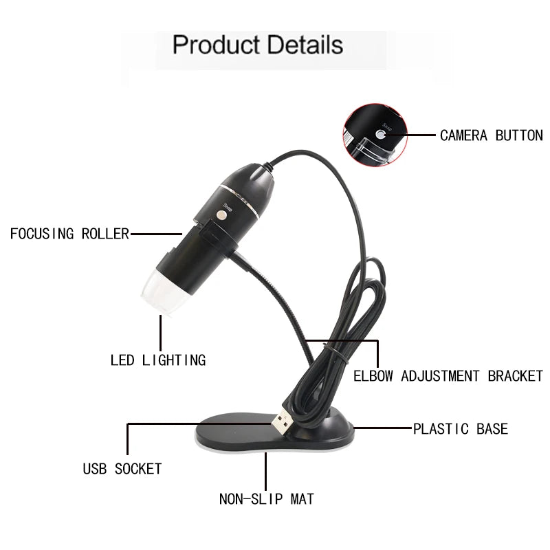 1600X 1000X USB Microscope Handheld Portable Digital Interface Qme