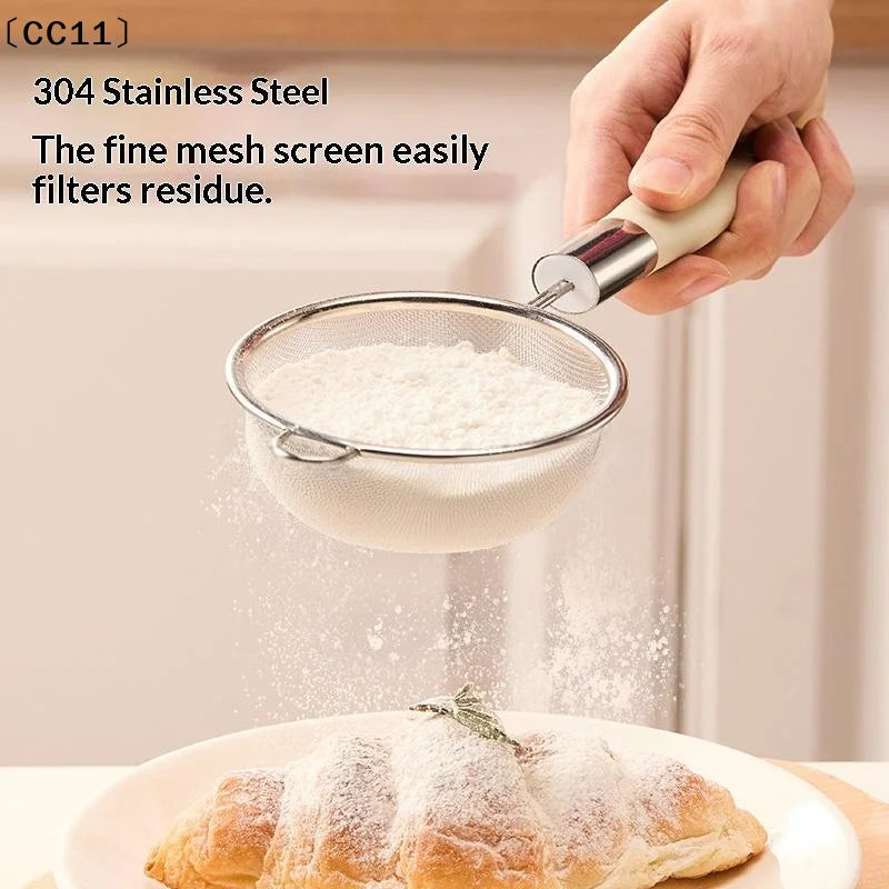 Stainless Steel Mesh Filter Spoon Juice Soybean Milk Strainer Plastic Qme