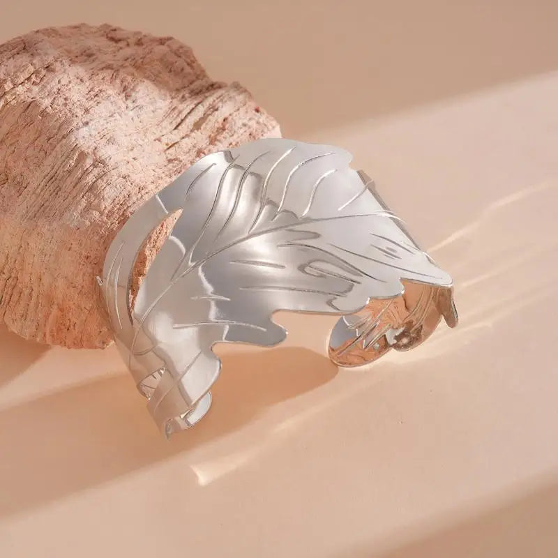 Vintage Ginkgo Leaf Butterfly Open Cuff Bangle Gold Silver Wide Statement Bracelet For Women Boho Party Jewelry Qme A2