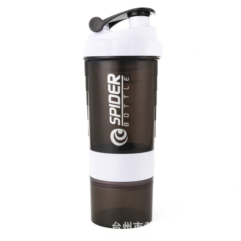 Printed Plastic Shaker Bottle Fitness Protein Milkshake Mix Cup Qme white