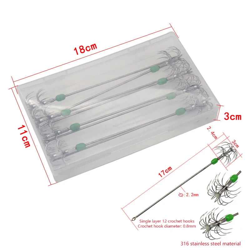 1 8 10 Box Umbrella Hooks Live Bait Squid Blow Tubes Octopus Qme silver-11