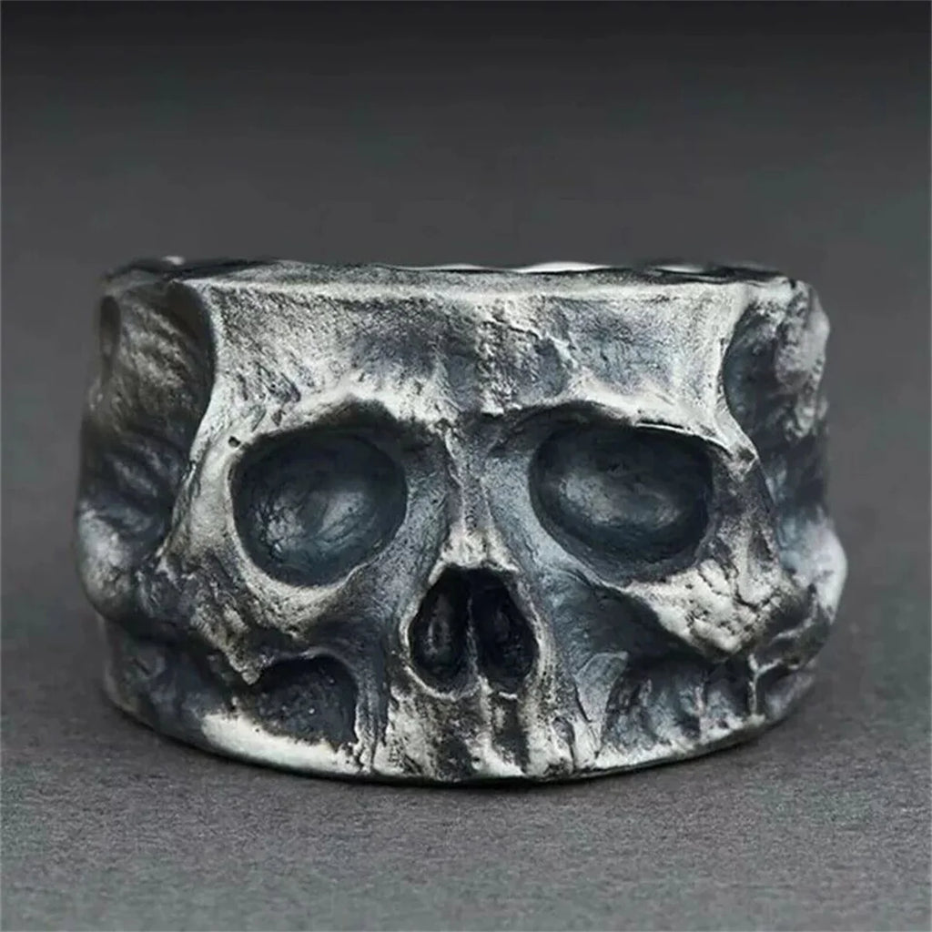 Retro Half Face Skull Ring For Men Vintage Punk Gothic Rock Hiphop Ring Bikers Accessories Handmade Designer Jewelry Unisex Gift Qme