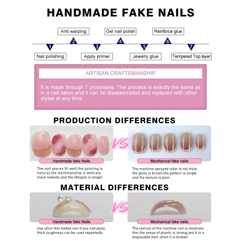 Black Pink Edge French Press Nails Wearable Med-length Ballet False Qme