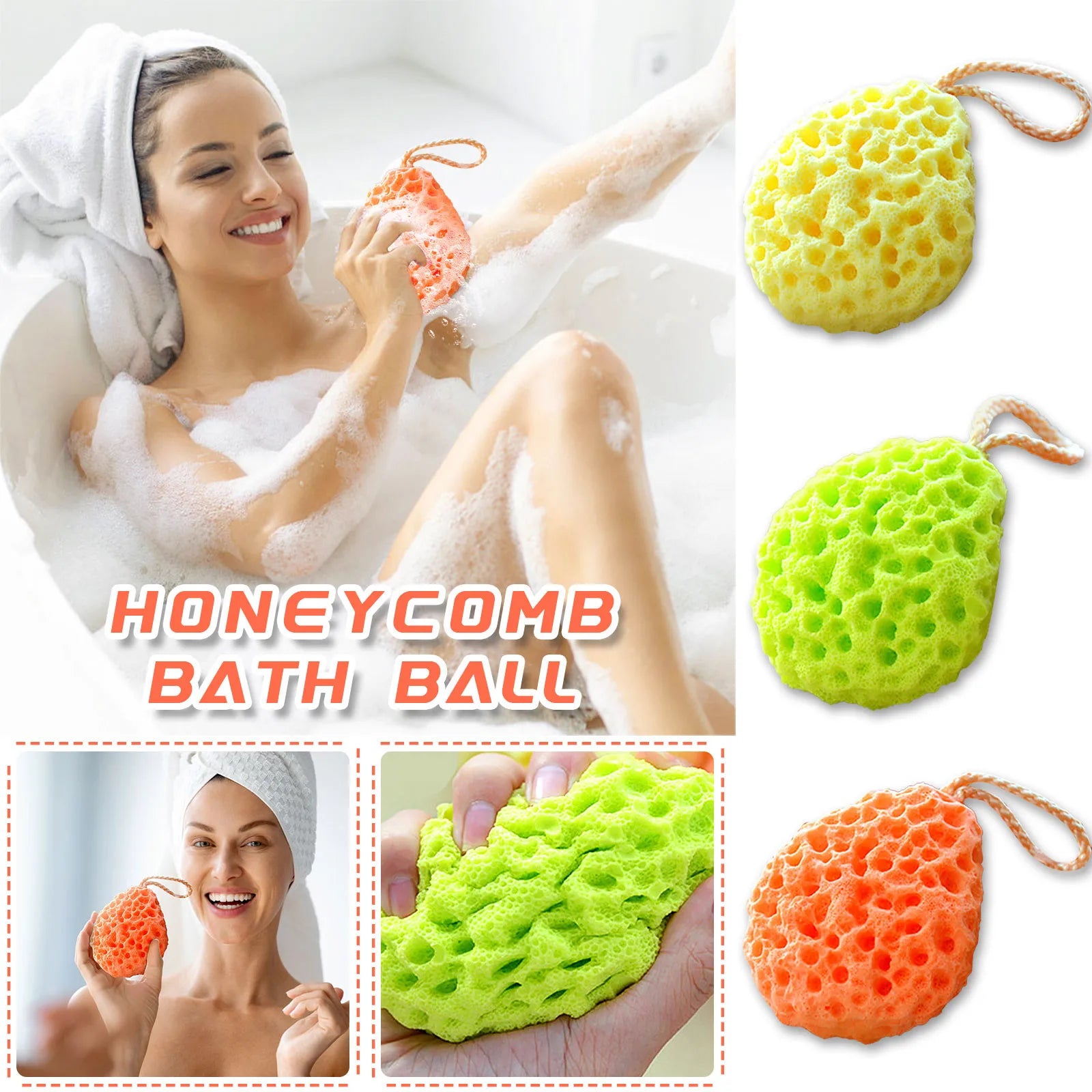 Shower Honeycomb Sponge Bath Cleaning Tool Body Exfoliating Brush Soft Skin Scrub Back Brush Bathroom Supplies Qme