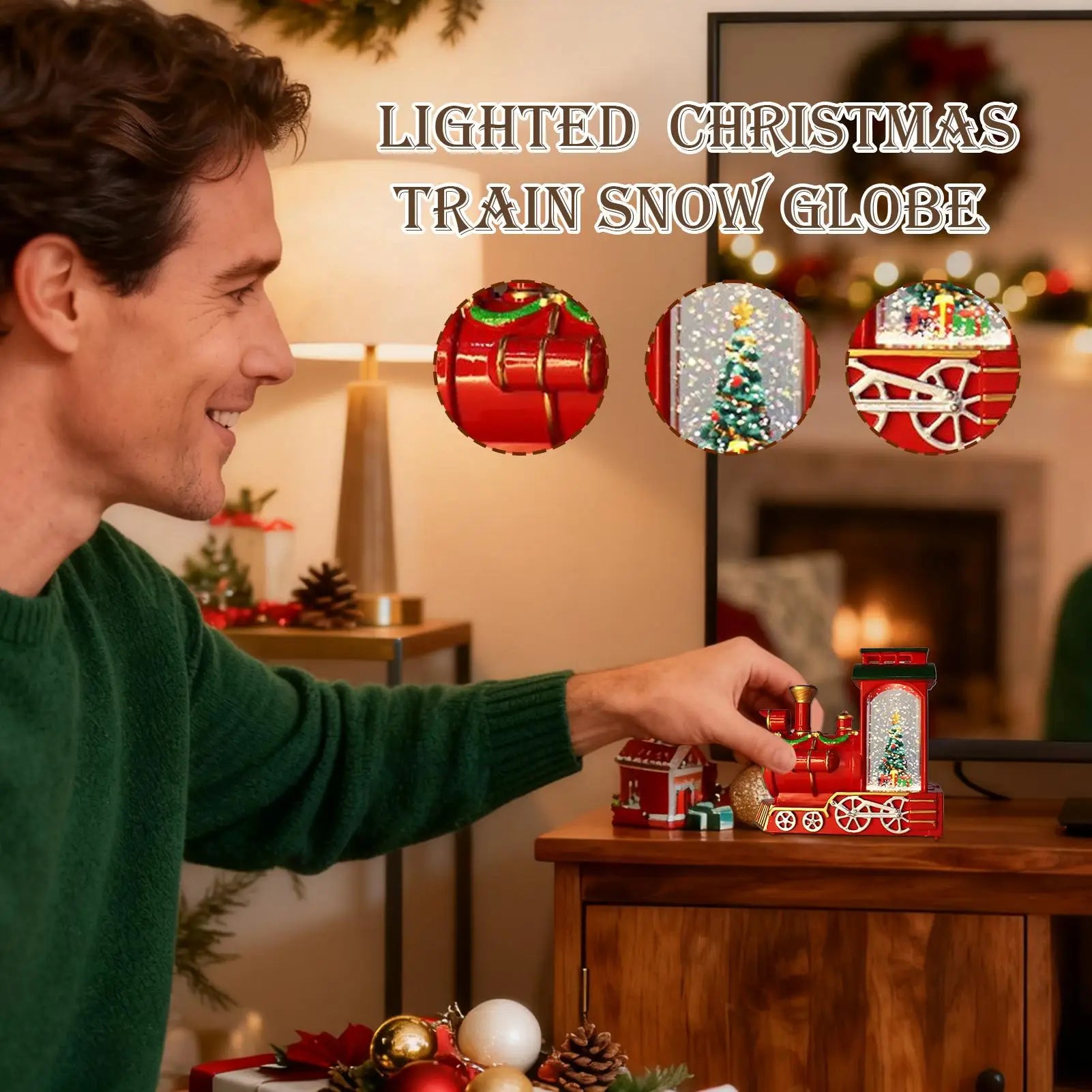 Christmas Snow Globe Lantern Vintage Train Lights Decorative Lanterns Qme