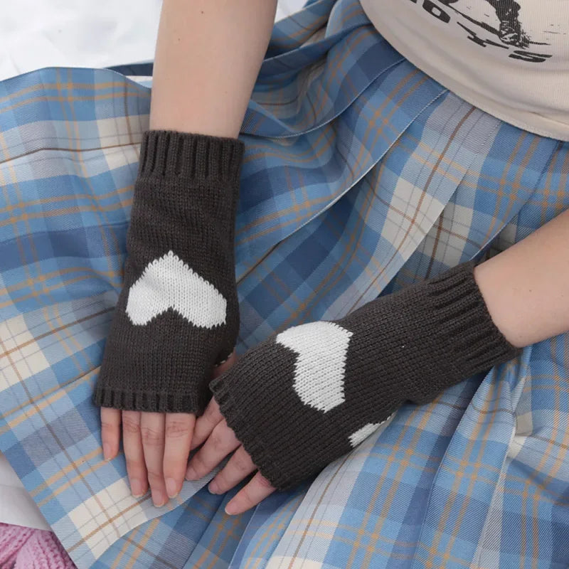 Knitted Half Finger Gloves Women's Warm Soft Winter Mittens for Girl Guantes Y2K Sleeve Girls Lolita Goth Fingerless Gloves Qme A-10 Length -20cm