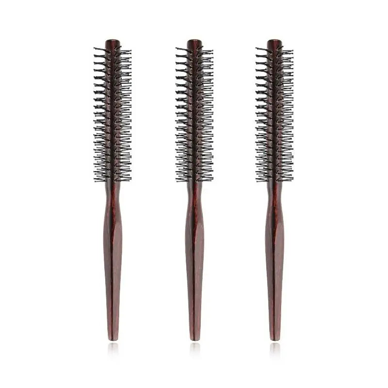 Curly Hair Styling Roller Comb Mini Round Nylon Brush Wooden Handle Qme onesize