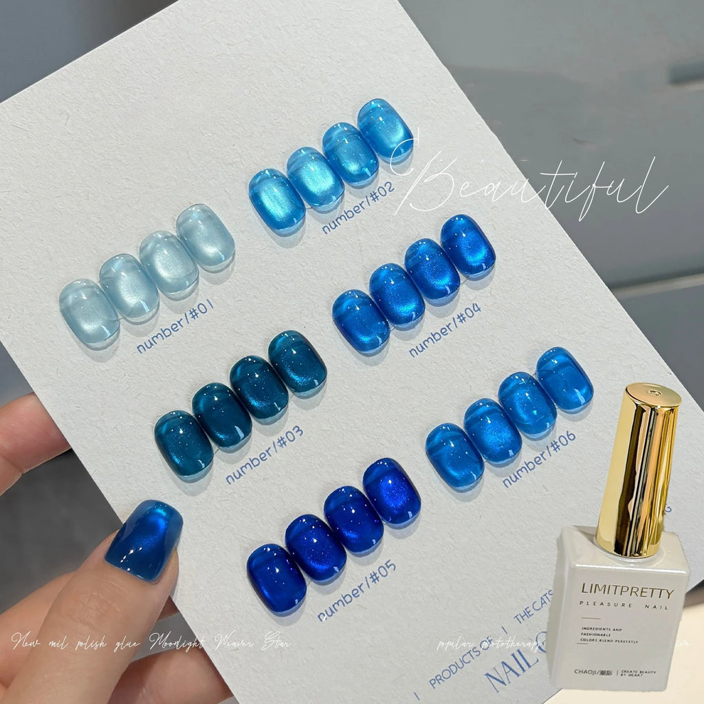 Ocean Blue Cat Eye Gel Polish, High Density Sparkle Glass Bead Magnetic Nail Art, Summer Nail Soak Off UV LED Polish Manicure Qme