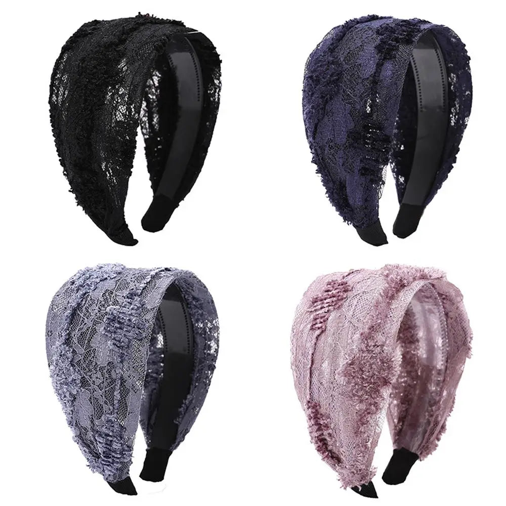 Trendy Retro Wash Face Lace Cloth Wide Edge Headband Female Hair Hoop Qme