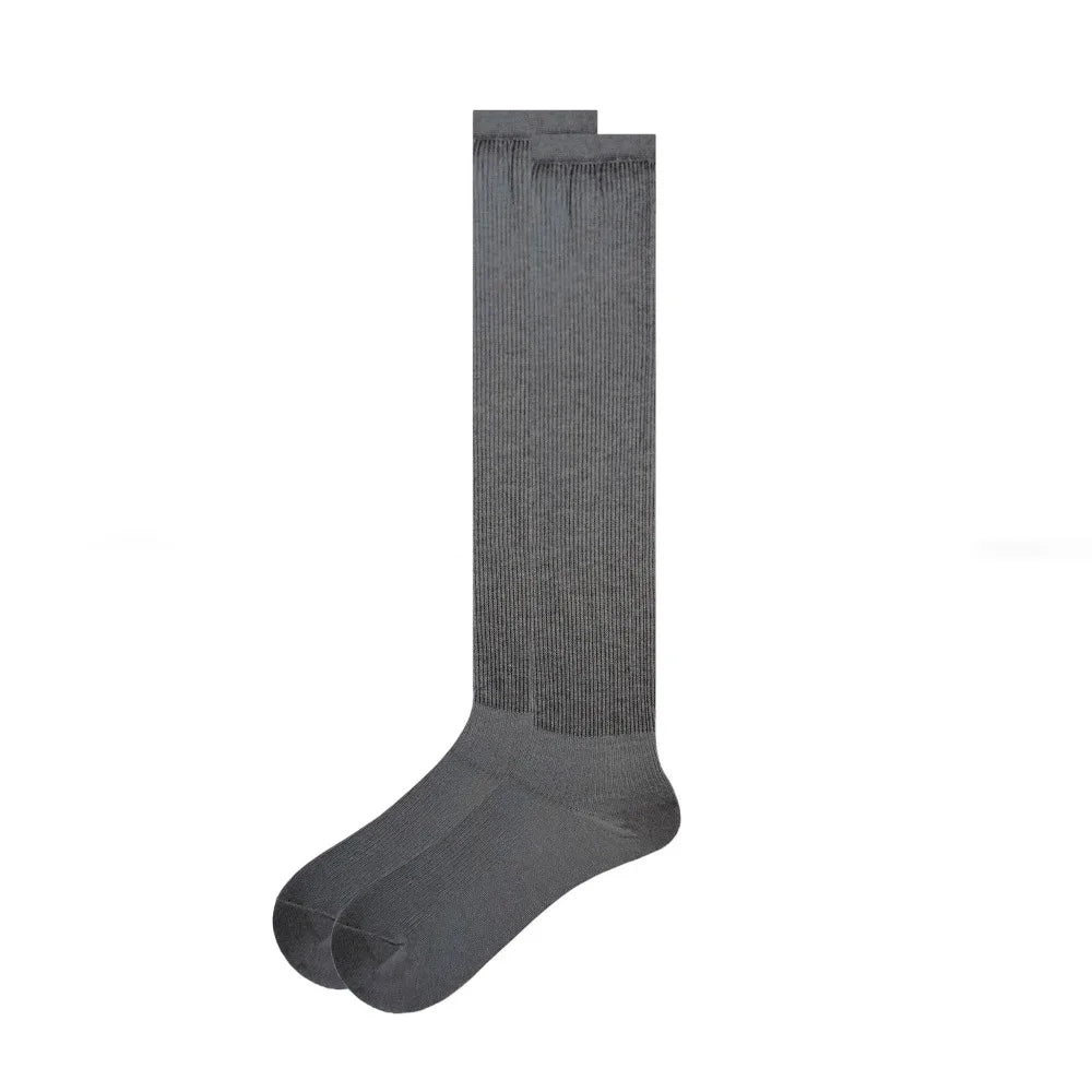 Soft Solid Color Long Stockings Mesh Thin Mid Stockings Summer Breathable Pile Up Stockings Autumn Winter Qme Grey One Size