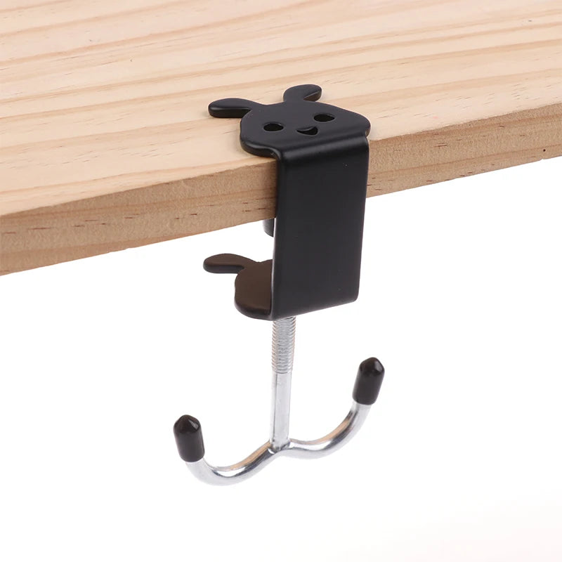 Backpack Desk Hanger Punch-free Cute Rabbit Bag Hook Table Side Qme Black