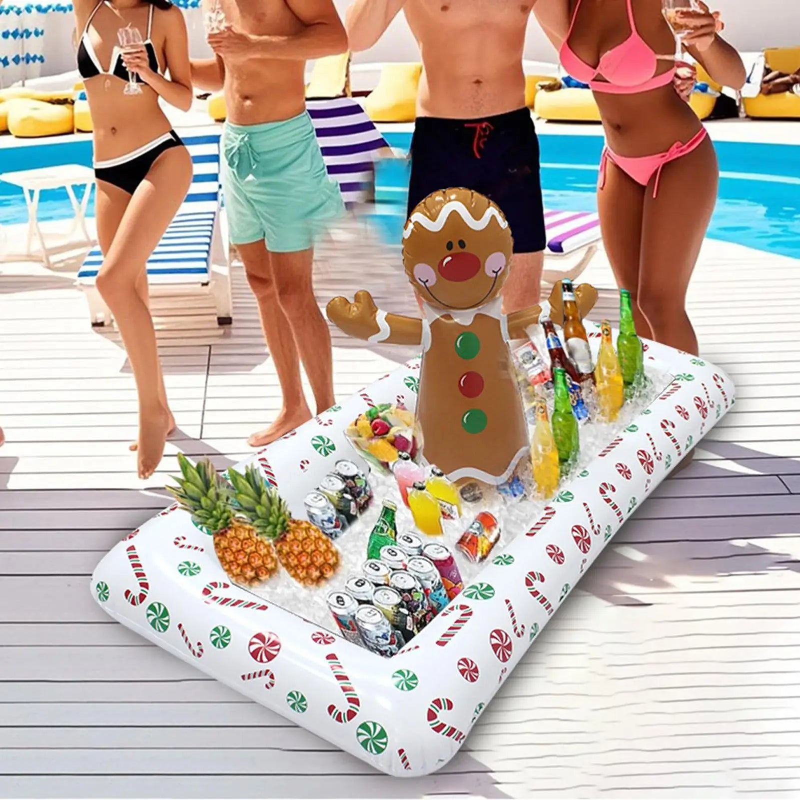 Inflatable Food Tray Ice Buffet Salad Serving Trays Holder Gingerbread Man Shape Cooling Container for Outdoor Indoor Hot Qme