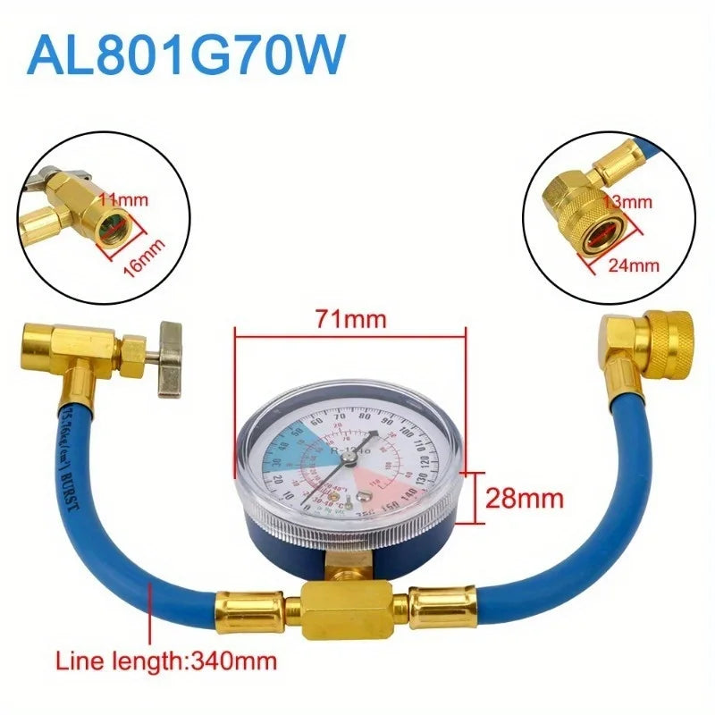 Car Air Conditioning R134A Refrigerant Recharge Measuring Hose with Pressure Gauge Pressure Gauge Measuring Kit Reparing Tool Qme