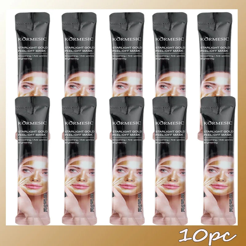Gold Peel Off Face Mask Blackhead Removal Deep Cleansing Anti-wrinkle Reduces Fine Lines Improves Dullness & Brightens Skin Care Qme 10pc
