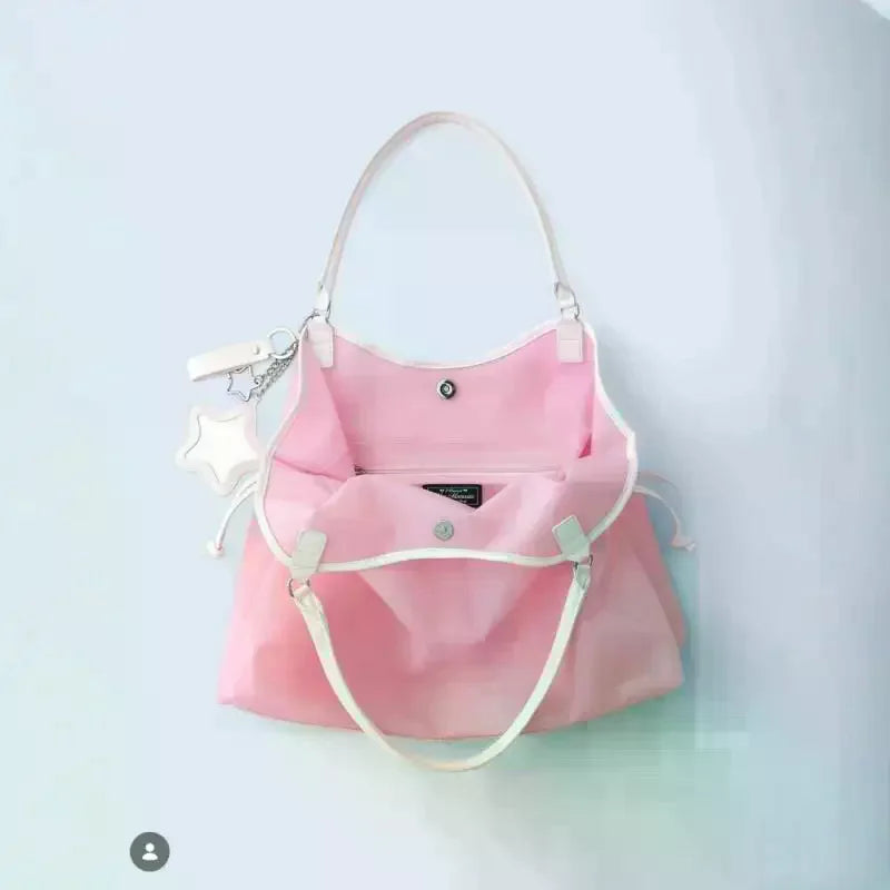 Candy Color Transparent Waterproof Pvc Handbag Fashion Large Capacity Jelly Bag Portable Shoulder Bag Trendy Storage Bags Qme