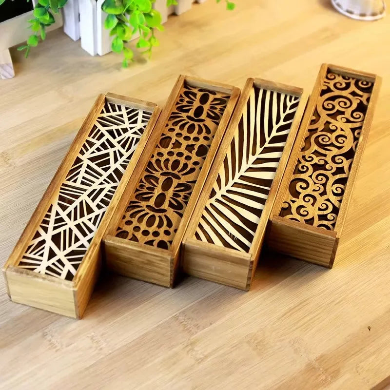 Retro Hollow Wooden Pencil Box Portable Storage Box Student Cute Multifunctional Stationery Desk Accessories School Supplies Qme
