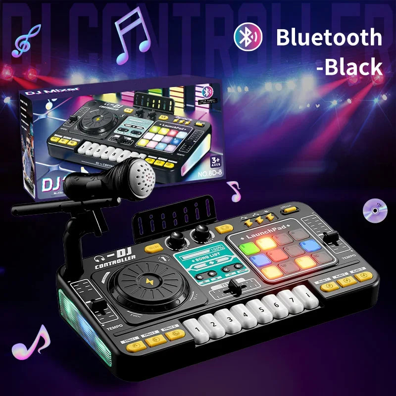 Kids Simulation DJ Mixer Controller Toys Multifunctional Music Effects Electronic Piano Keyboard Learning Birthday Gift Boy Girl Qme Black with bluetooth