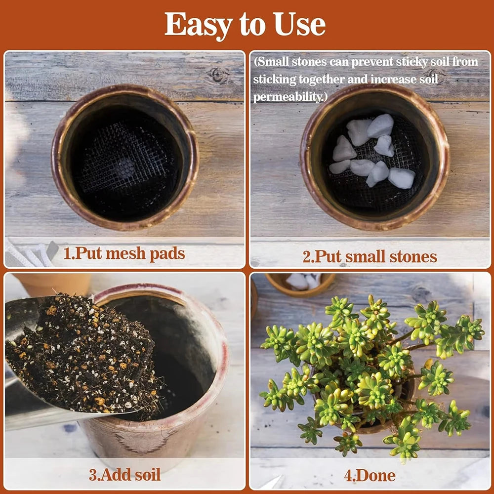 50PCS Flowerpot Gasket Ceramic Black Leakproof Soil Super Large Diameter Breathable Insect-Proof Plastic Circular Mesh Pad Qme