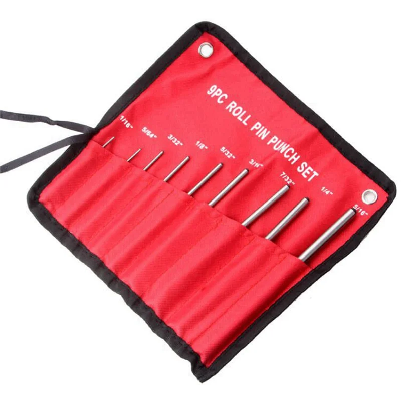A02F-9-Piece Steel Multi-Size Round Heads Pin Impact Set Professional Hollow End Driver Chisel Tool Qme