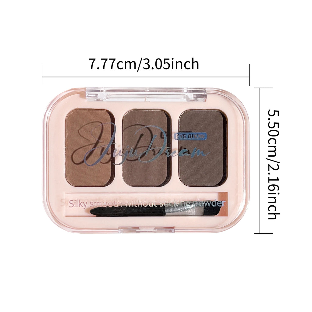 Matte 3-Color Brow Powder Palette Brush Natural 3D Shape Waterproof Qme
