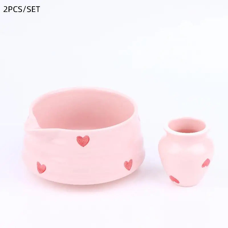 2 4 Sifter Heart Decal Ceramic Matcha Cute Includes Bowl Whisk Holder Qme 2pcs