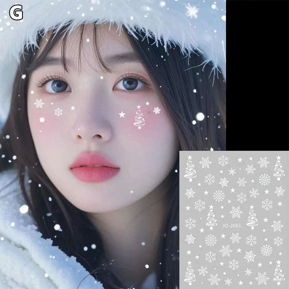 Face And Eye Makeup Stickers Christmas Face Snowflake Stickers 5D Witte Sneeuwvlok Ronde Tattoo Oogschaduw Stickers Qme