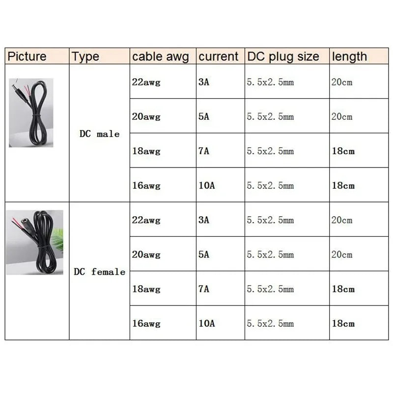 30PCS DC Power Cable 5.5*2.1mm Male Female Connectors for Surveillance LED Strip Light Plug Power Supply Accessory Qme