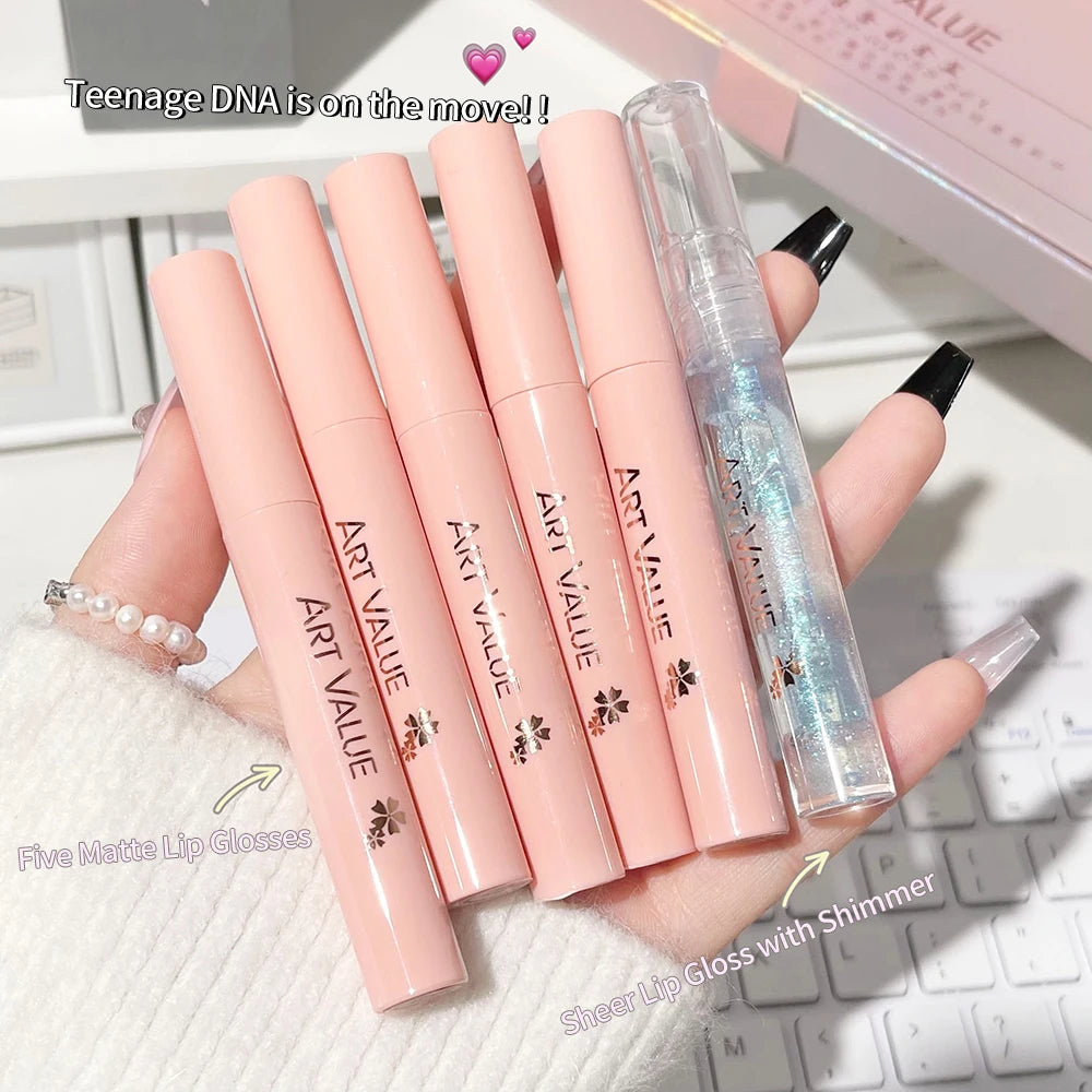 Lip Gloss Set Waterproof Moisturizing Makeup Matte Liquid Lipstick Kit Lip Balm Oil Nourishing Necklace Gift Lip Stick Cosmetics Qme