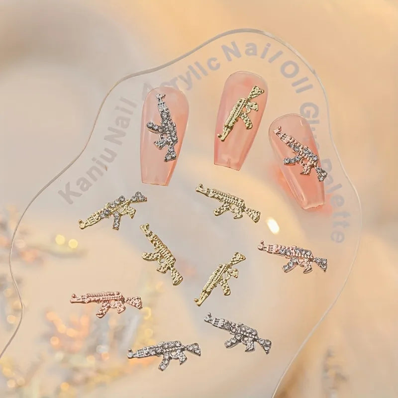 AK47 Nail Art Charms Rhinestones 3D Gun Shape Gem Accessories Jewelry Qme 10pcs mix