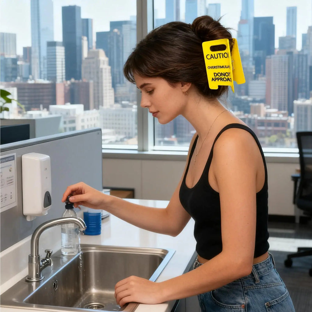 Funny Yellow Hairs Clips Thick Caution Overstimulated Desk Sign Qme
