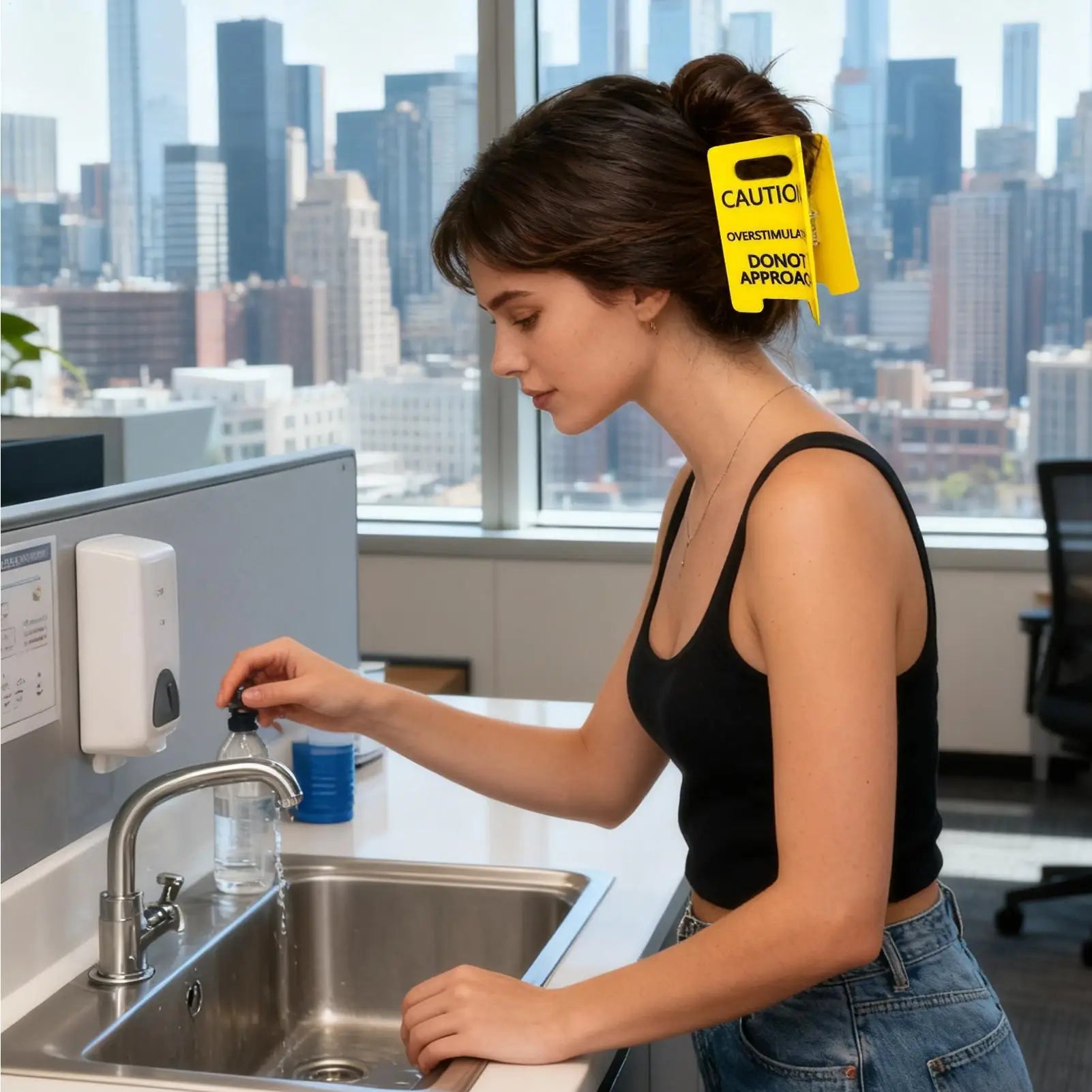 Funny Yellow Hairs Clips Thick Caution Overstimulated Desk Sign Qme